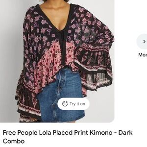 Free People Lola Floral Kimono - Black and Pink